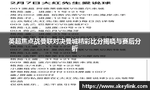 英超焦点战曼联对决曼城精彩比分揭晓与赛后分析